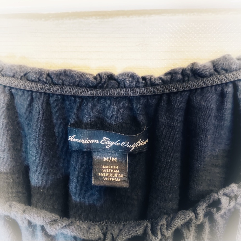 American Eagle Navy Blue Off the Shoulder Shirt - Picture 6 of 7